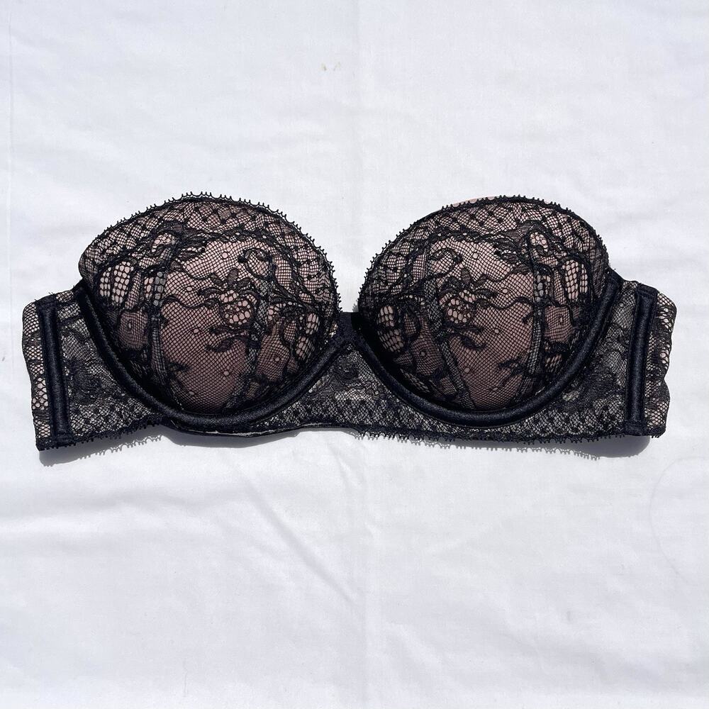 Victoria’s Secret Multiway Strapless Push Up Bra 32A Black Lace Underwire